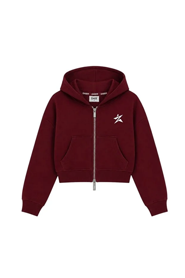 Star Nakışlı Premium Oversize Cropped Zipper